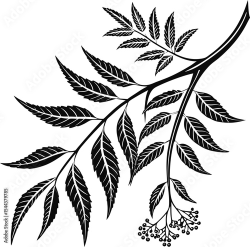 Seamless black and white vector silhouette pattern of cannabis leaves and tree branches, ideal for a natural floral design or decorative wallpaper