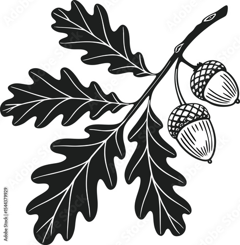 An illustration of oak leaves and acorns on a branch, creating a seamless pattern of nature's foliage for any seasonal design