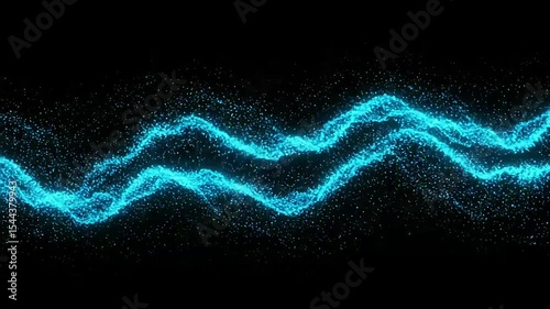 Dynamic Blue Wave of Particles Moving Across Dark Background in Slow Motion for Technology and Digital Concept Visuals