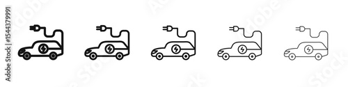 Electric vehicle icon vector outline set illustration sign