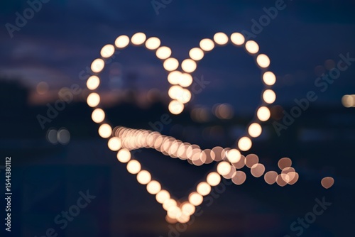 a heart-shaped bokeh effect created by multiple lights in the background