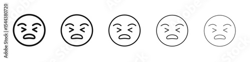 Exhausted crying emoji icon vector outline set illustration sign
