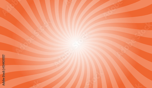 Rumba Orange Radial Retro Glowing Rays Banner. Abstract Retro Whirlwind Starburst Vector Abstract Background. Twisted Radial Illustration.