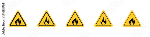 Fire warning sign vector outline set illustration sign