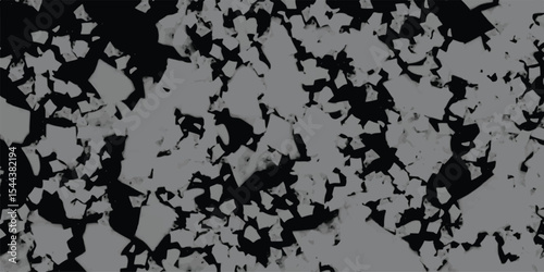 Abstract fragmented pattern texture design with geometric shapes in grey tones against a black background suitable for digital art applications.