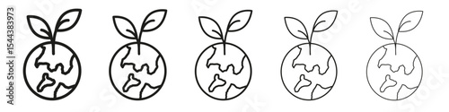 Green earth planet icon vector outline set illustration sign