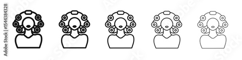 Hair roller curling icon vector outline set illustration sign