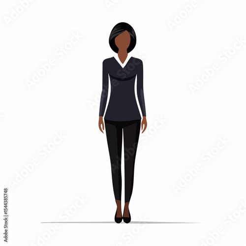Minimal flat black silhouette of a standing human figure in a neutral pose with no facial details, ideal for generic human representation in vector design