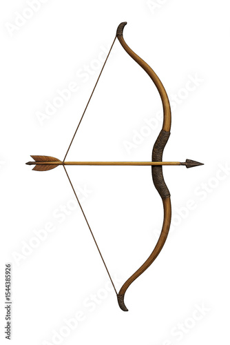 Archer's Precision: An illustrative portrayal of an antique archery bow and arrow poised in perfect alignment, symbolizing the art of archery and the pursuit of precision.