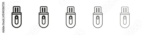 Inclined pendrive icon vector outline set illustration sign