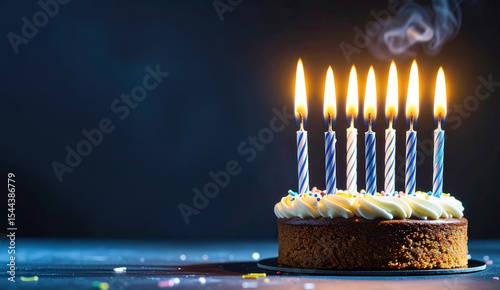 Birthday Cake with birthday candles and sparklers on dark Background