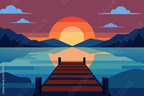 Serene Sunset A Peaceful Lake View with Wooden Dock
