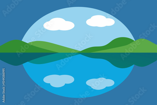 Serene Landscape Reflection Hills, Sky, and Water in Perfect Harmony