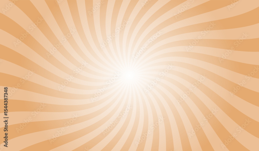 Fototapeta premium Fawn Orange Radial Retro Glowing Rays Banner. Abstract Retro Whirlwind Starburst Vector Abstract Background. Twisted Radial Illustration.
