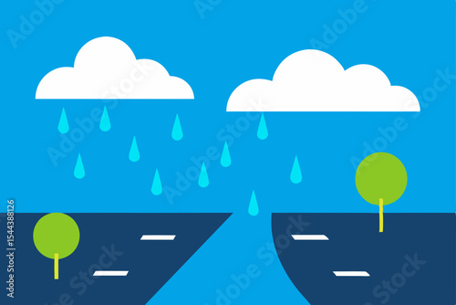 Rain Clouds over a Divided Landscape Environmental Impact Illustration