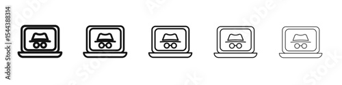 Laptop with incognito mode icon vector outline set illustration sign
