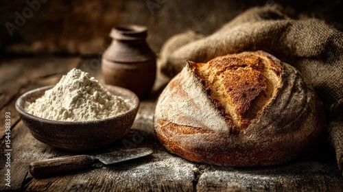 Fresh Baked Rustic Bread and Flour