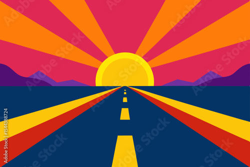 Sunset Road Trip Vibrant Journey Towards the Horizon