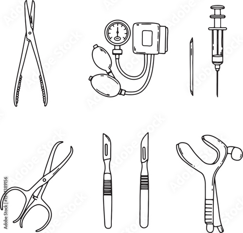 Vector set of medical instruments