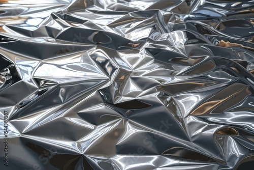 a shiny, metallic surface with a myriad of crumpled and wrinkled patterns.