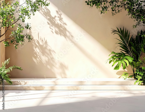 Terracotta Backdrop with Circular Stone and Leaf Decor