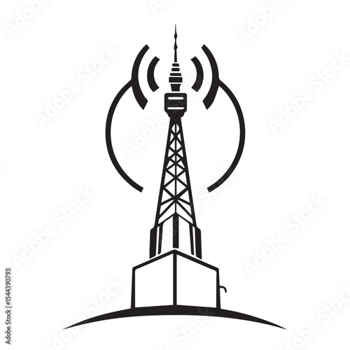 Communication tower icon black and white wireless signal transmission