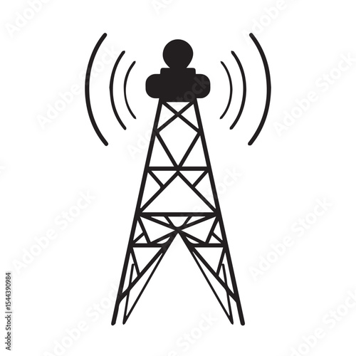 Communication tower icon black silhouette wireless signal transmission