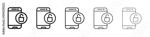 Mobile Unlock icon vector outline set illustration sign