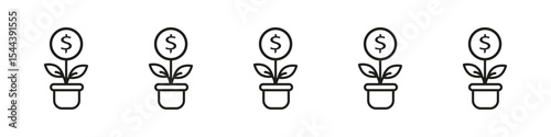 Money tree icon vector outline set illustration sign