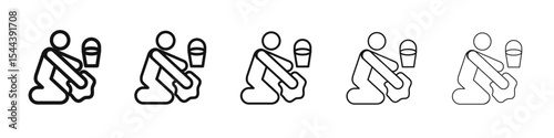 Mopping floors icon vector outline set illustration sign