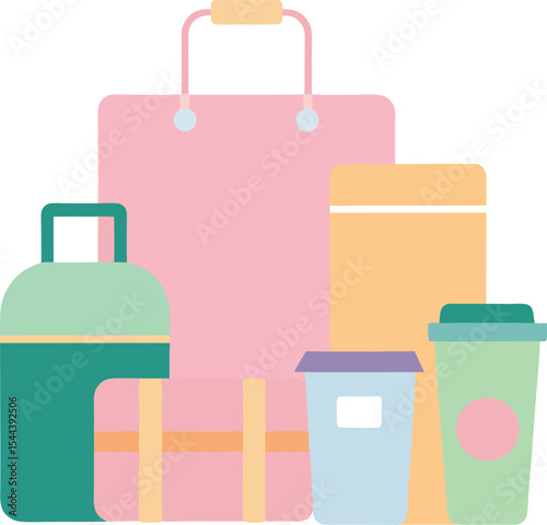Collection of Pastel Travel Items Including Carry On