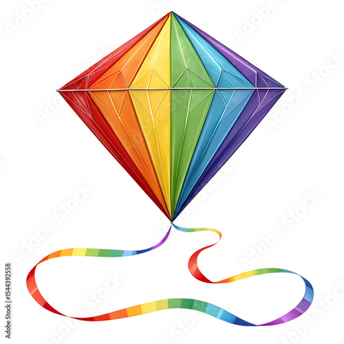 Colorful vector kite illustrations, isolated on white, with rainbow patterns and geometric designs