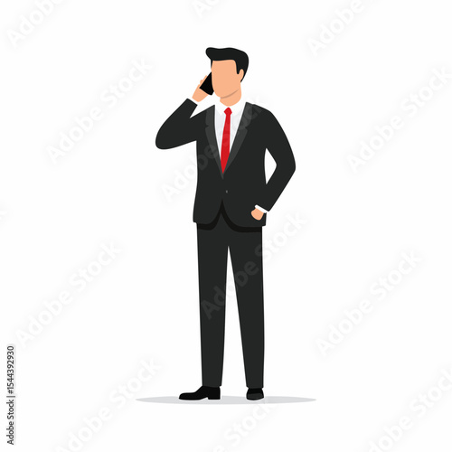 Black silhouette vector of a businessperson in suit making a phone call, standing pose, professional, communication, corporate, business, executive, modern design