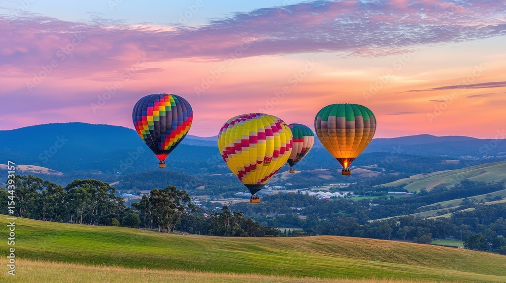 Fototapeta premium Hot Air Balloons at Sunset Landscape