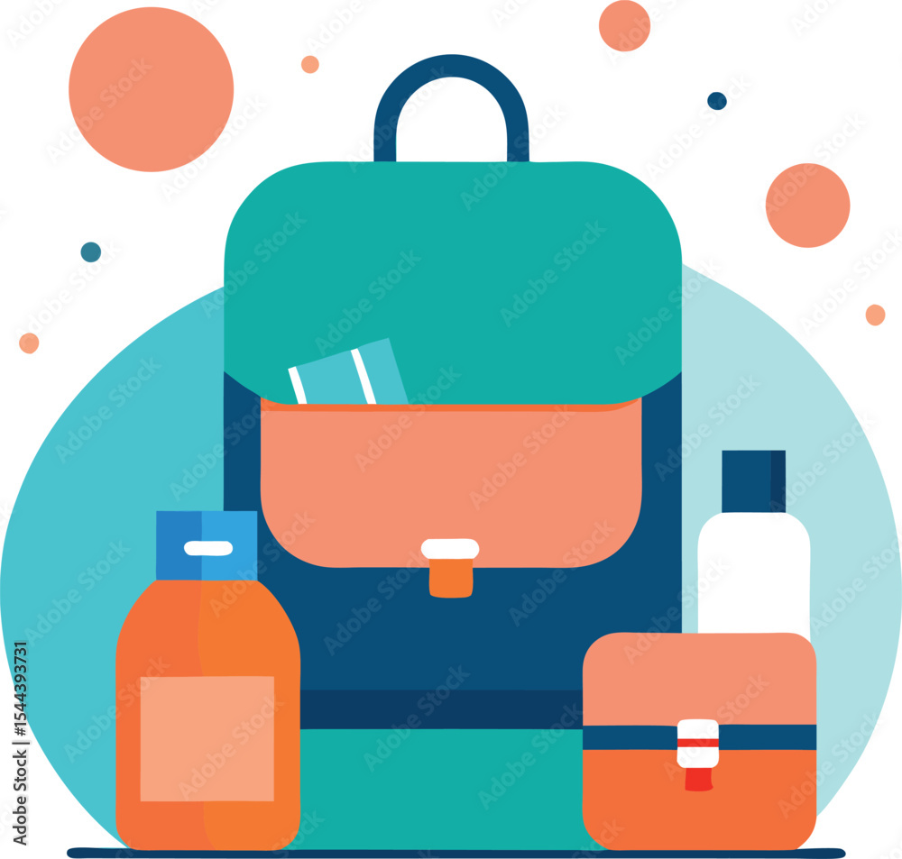 Fototapeta premium Backpack Carry On and Self Care Items Shown