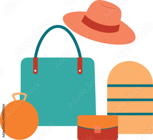 Simple Chic Vacation Items Including Hat Pouch and Bag
