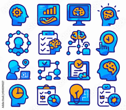 A set of modern illustration icons of human brain and idea