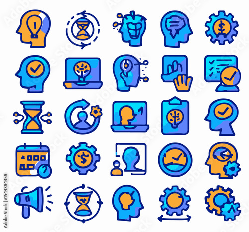 Illustration of business and mind icons showing business process and ideas