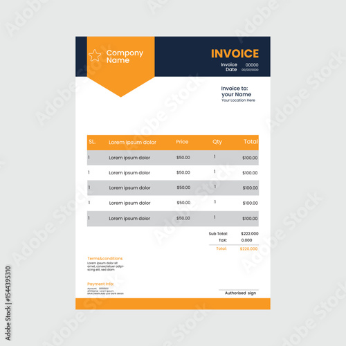 Modern professional invoice template design orange and gray