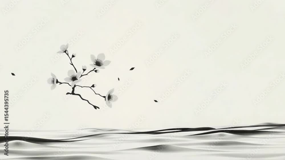 Black and white paint splash texture with birds flying over tree branches silhouette 4k hd vidoe download 