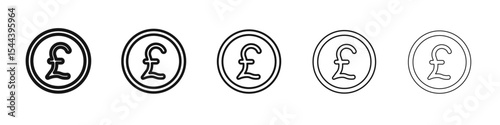 Pound icon vector outline set illustration sign