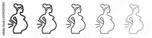 Pregnant woman backache icon vector outline set illustration sign