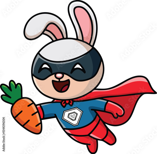Superhero Rabbit Cartoon Icon with Carrot