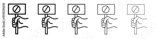 Protest banner in hand icon vector outline set illustration sign