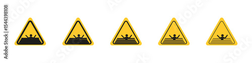 Risk of drowning warning sign vector outline set illustration sign