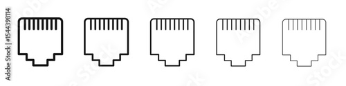 RJ45 cable port icon vector outline set illustration sign