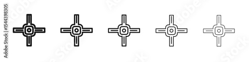 road intersection junction icon vector outline set illustration sign