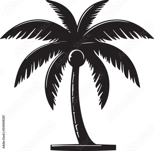 Black Silhouette Palm Tree Illustration Isolated White Background Simple Graphic Design Element Summer Vacation Nature Icon