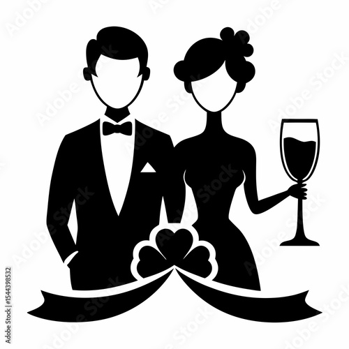 wedding toast silhouette vector black on white background