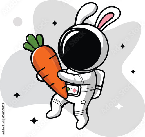 Astronaut Bunny with Carrot Vector Illustration.